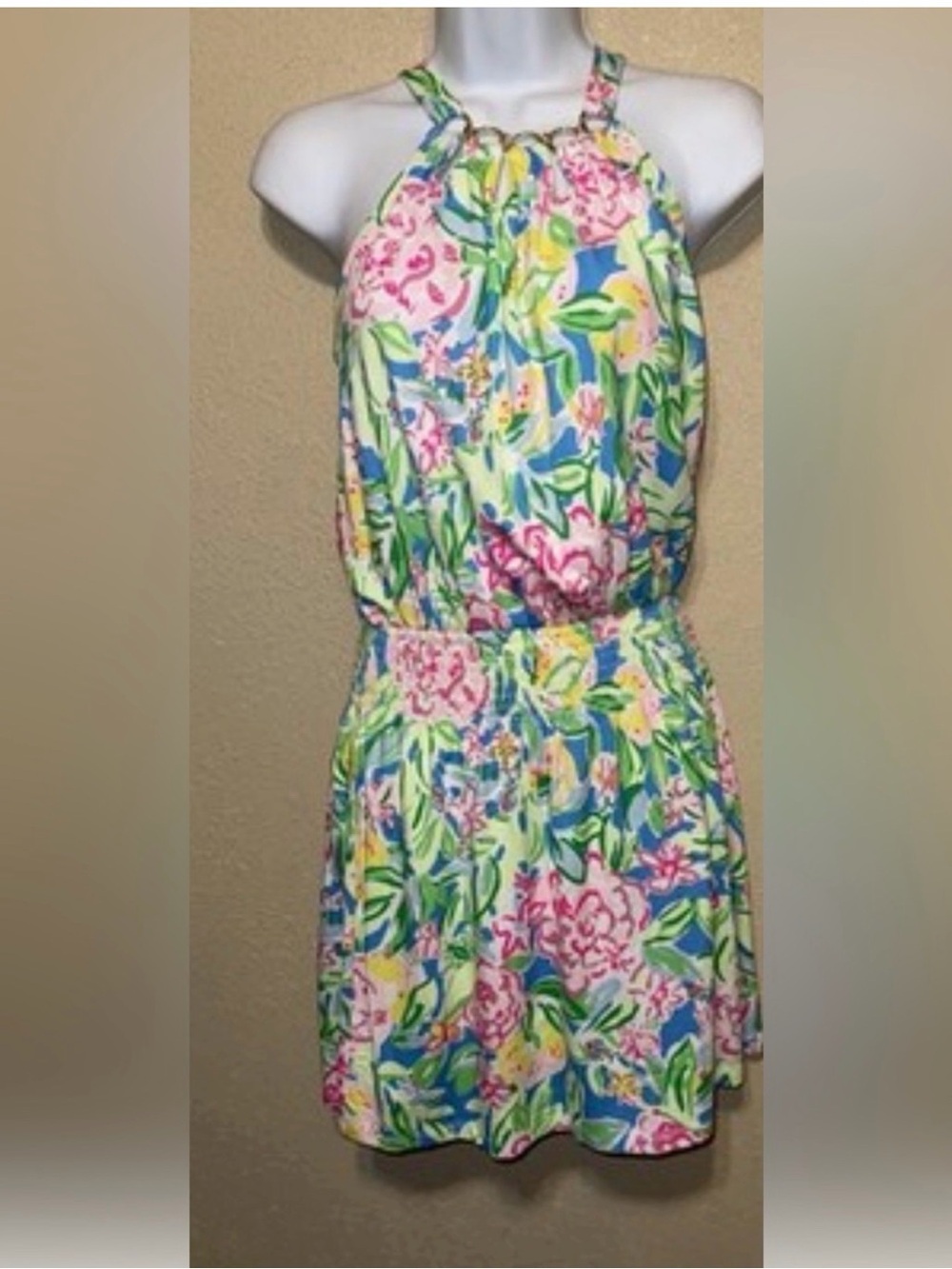 Lilly Pulitzer Floral Halter Summer Dress/skort in Pastel Pink, Blue & Green, L